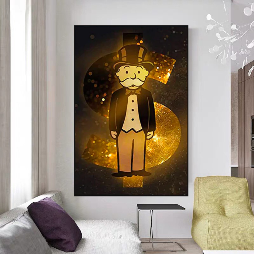 Alec Monopoly Gold Millionaire Dollars Canvas Wall Art-GraffitiWallArt