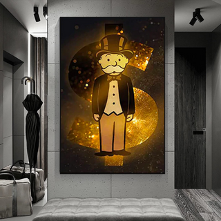 Alec Monopoly Gold Millionaire Dollars Canvas Wall Art-GraffitiWallArt