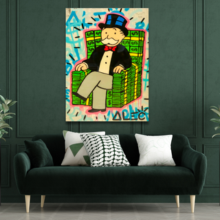 Alec Monopoly Gold Millionaire Dollars Sofa Canvas Wall Art-GraffitiWallArt