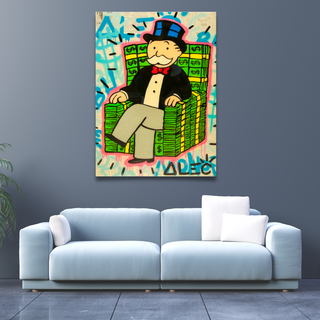 Alec Monopoly Gold Millionaire Dollars Sofa Canvas Wall Art-GraffitiWallArt