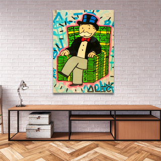 Alec Monopoly Gold Millionaire Dollars Sofa Canvas Wall Art-GraffitiWallArt