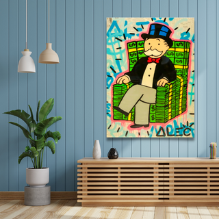 Alec Monopoly Gold Millionaire Dollars Sofa Canvas Wall Art-GraffitiWallArt