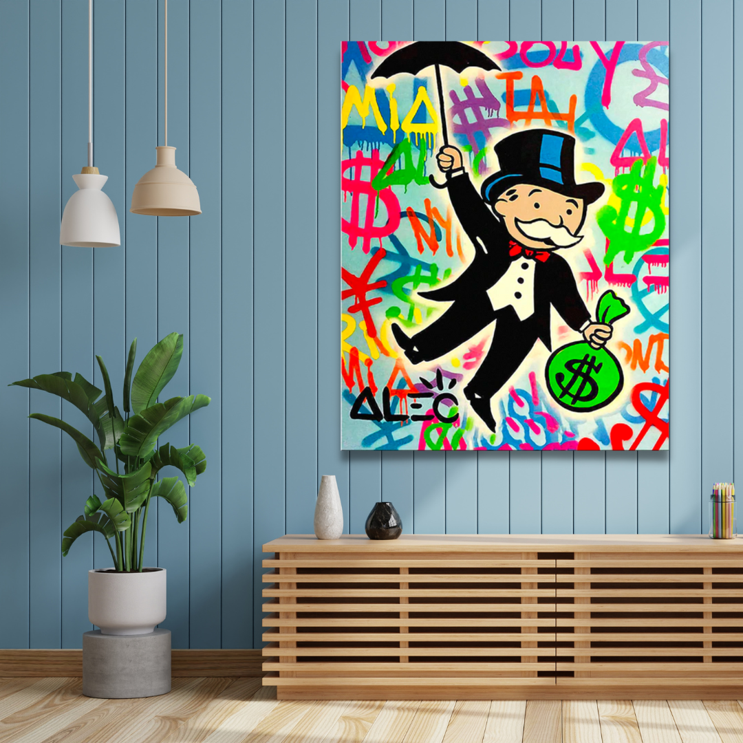 Alec Monopoly Gold Millionaire Dollars Umbrella Canvas Wall Art-GraffitiWallArt