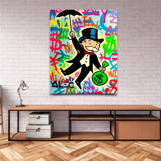 Alec Monopoly Gold Millionaire Dollars Umbrella Canvas Wall Art-GraffitiWallArt