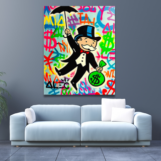 Alec Monopoly Gold Millionaire Dollars Umbrella Canvas Wall Art-GraffitiWallArt