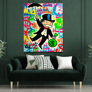 Alec Monopoly Gold Millionaire Dollars Umbrella Canvas Wall Art-GraffitiWallArt