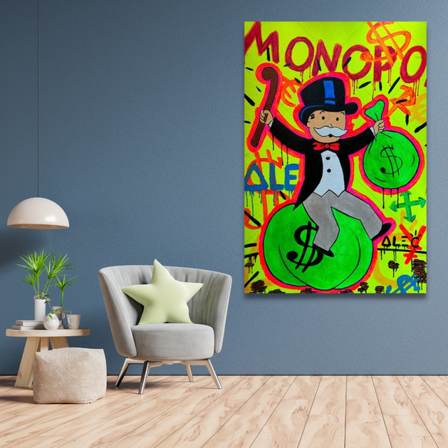 Alec Monopoly Millionaire Bags Dollars Canvas Wall Art-GraffitiWallArt