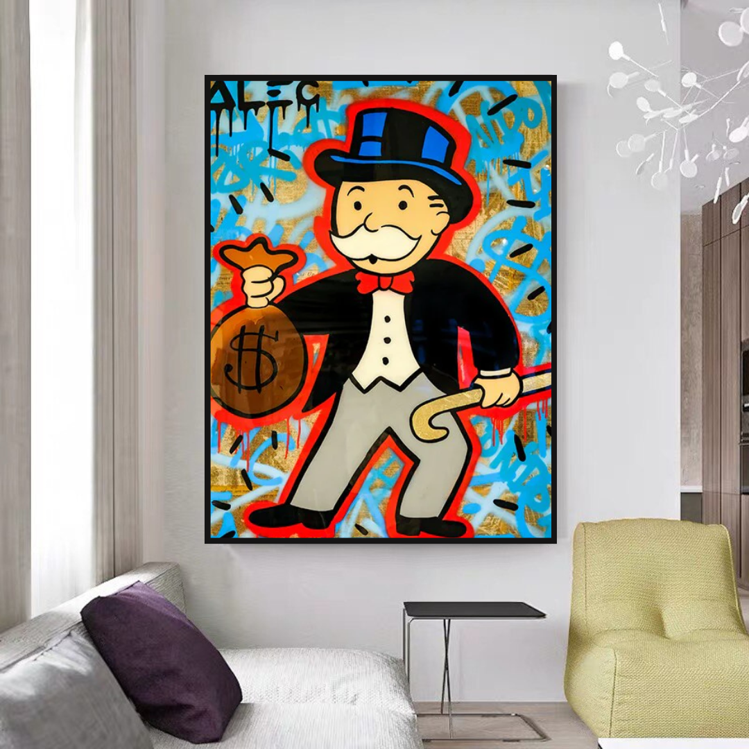 Alec Monopoly Money Bag Canvas Wall Art-GraffitiWallArt