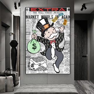 Alec Monopoly Money Bag Prints Newspaper Canvas Wall Art-GraffitiWallArt