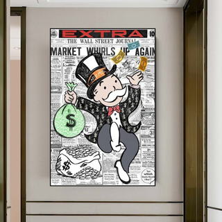 Alec Monopoly Money Bag Prints Newspaper Canvas Wall Art-GraffitiWallArt