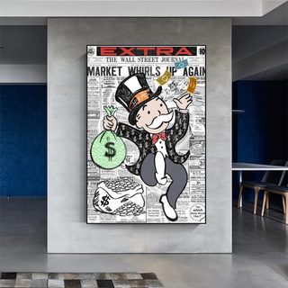 Alec Monopoly Money Bag Prints Newspaper Canvas Wall Art-GraffitiWallArt