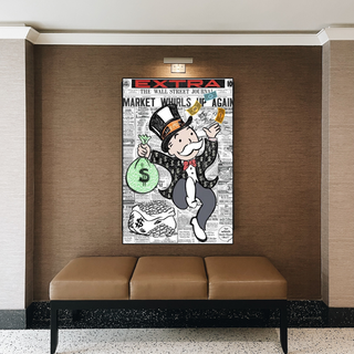 Alec Monopoly Money Bag Prints Newspaper Canvas Wall Art-GraffitiWallArt