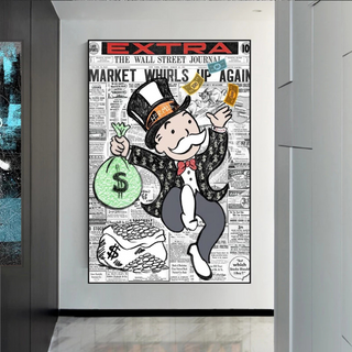 Alec Monopoly Money Bag Prints Newspaper Canvas Wall Art-GraffitiWallArt