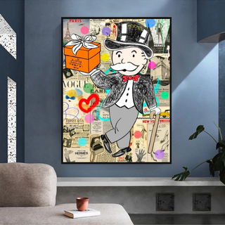 Alec Monopoly Money Gift Prints Newspaper Canvas Wall Art-GraffitiWallArt