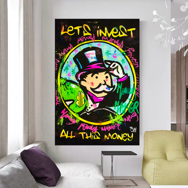 Alec Monopoly Money Man Lets Invest All Your money Canvas Wall Art