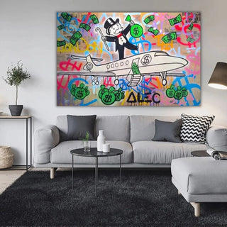 Alec Monopoly Private Jet Canvas Wall Art-GraffitiWallArt