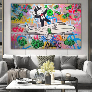 Alec Monopoly Private Jet Canvas Wall Art-GraffitiWallArt