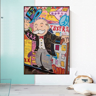 Alec Monopoly Raising Hat Canvas Wall Art-GraffitiWallArt