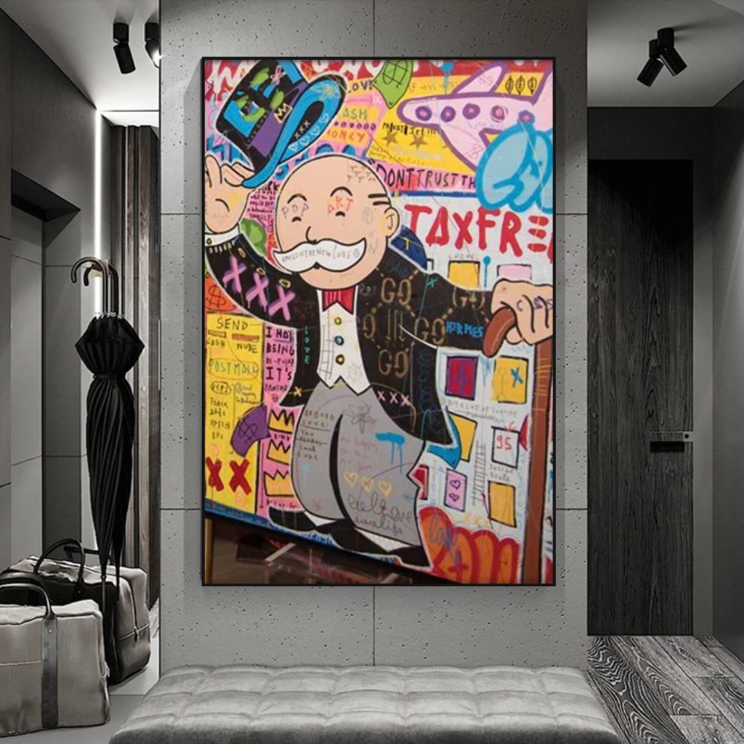 Alec Monopoly Raising Hat Canvas Wall Art | Wall Posters – GraffitiWallArt