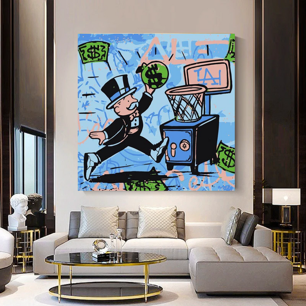 Alec Monopoly Wall Art: Money Bags Basket Goal-GraffitiWallArt