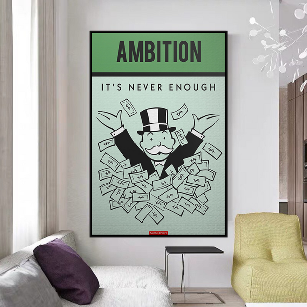 Ambition Its Never Enough - Monopoly Canvas Wall Art-GraffitiWallArt