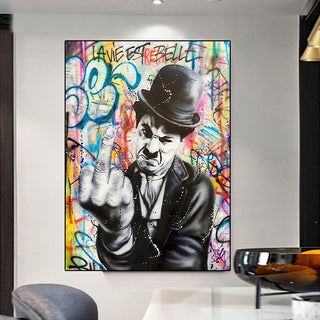 Angry Chaplin Canvas Wall Art-GraffitiWallArt