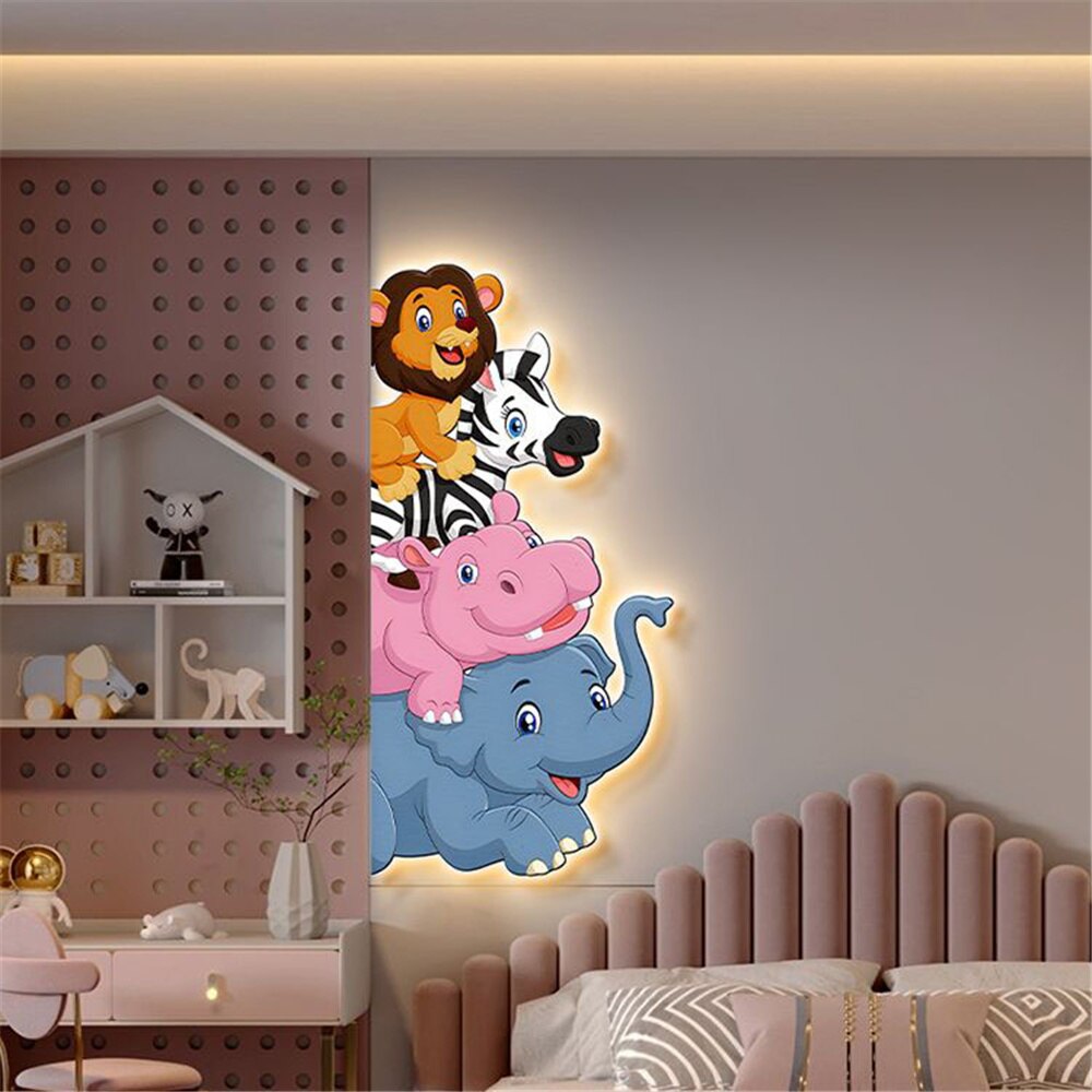 Animal Murals Led Wall Lamp With Plug Wire For Kids Room-GraffitiWallArt