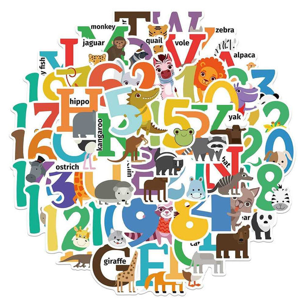 Animal to Theme Alphabet and Number Stickers-GraffitiWallArt