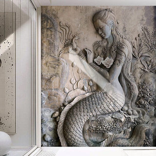 Artistic Mermaid Haven Living Room Mural Wallpaper-GraffitiWallArt