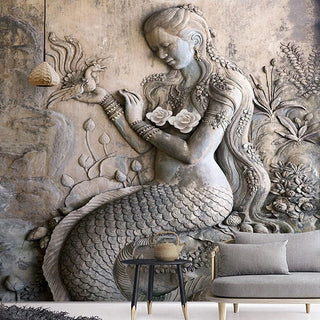 Artistic Mermaid Haven Living Room Mural Wallpaper-GraffitiWallArt