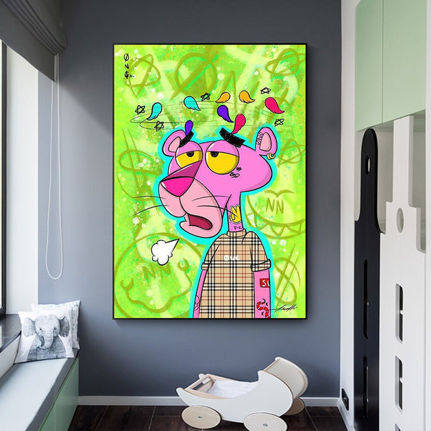 Artistic Pink Panther - Bold and Playful Canvas-GraffitiWallArt