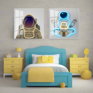 Arte de Pared Neón 3D de Astronauta – Diseño Espacial Inspirado Audaz y Personalizable