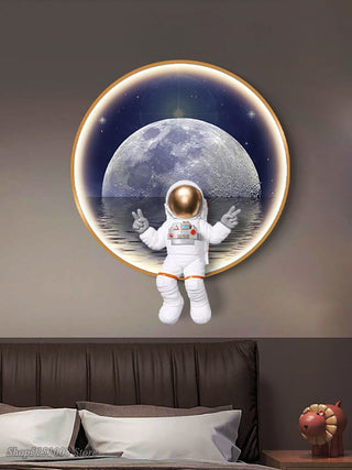 Astronaut on Moon Wall Light: Illuminate with Space-GraffitiWallArt