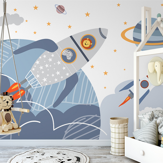 Astronaut Planets Wallpaper - Spaceman Adventure for Walls-GraffitiWallArt
