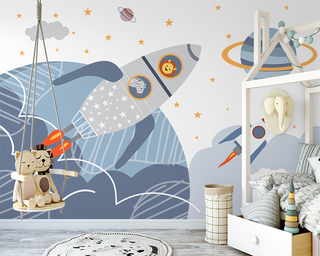 Astronaut Planets Wallpaper - Spaceman Adventure for Walls-GraffitiWallArt