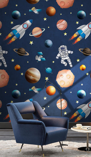 Astronauts Galaxy Space Wallpaper Mural for Kids Room-GraffitiWallArt