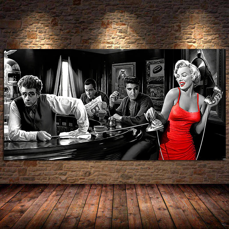 At the Bar: Marilyn, Elvis and James Dean Canvas Art-GraffitiWallArt