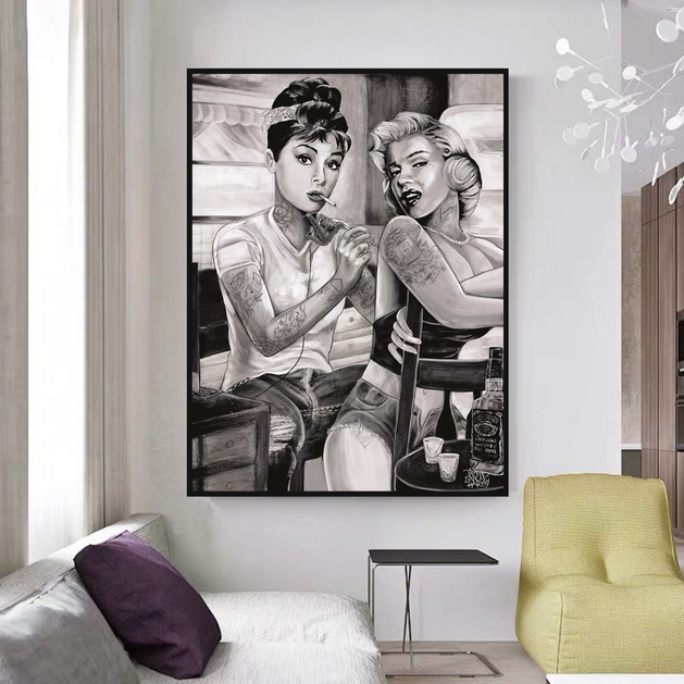 Audrey and Marilyn Canvas Wall Art: Elegant and Timeless-GraffitiWallArt