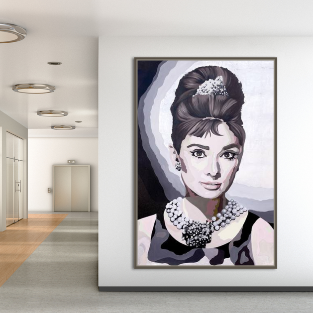 Audrey Hepburn Black & White Canvas Wall Art-GraffitiWallArt