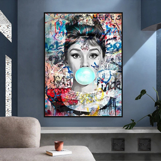 Audrey Hepburn Canvas Wall Art: Chewing Gum-GraffitiWallArt