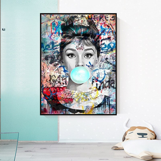 Audrey Hepburn Canvas Wall Art: Chewing Gum-GraffitiWallArt