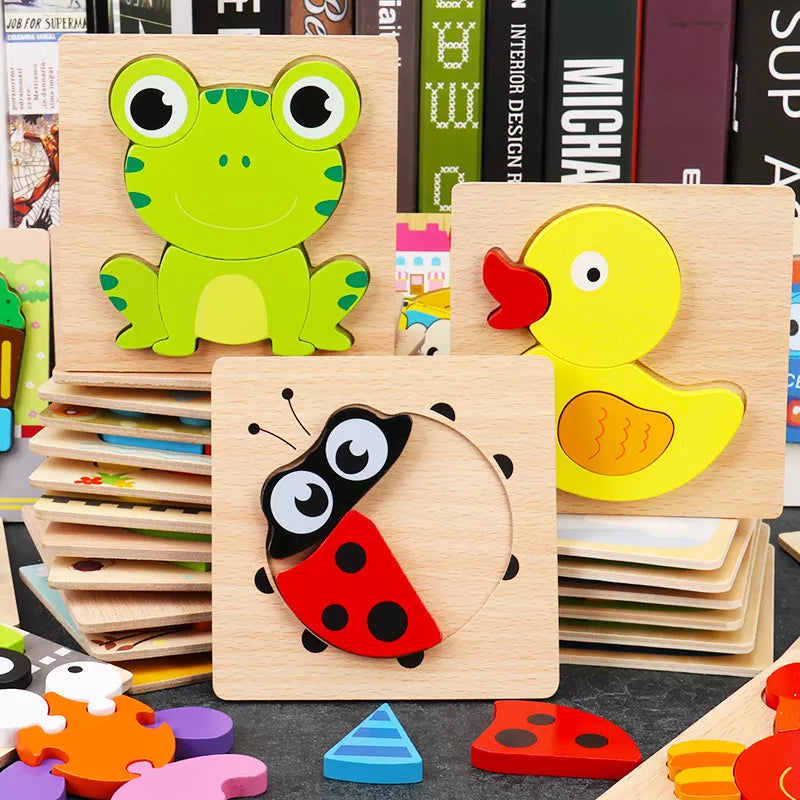 Baby 3D Wooden Puzzles Learning Animals-GraffitiWallArt