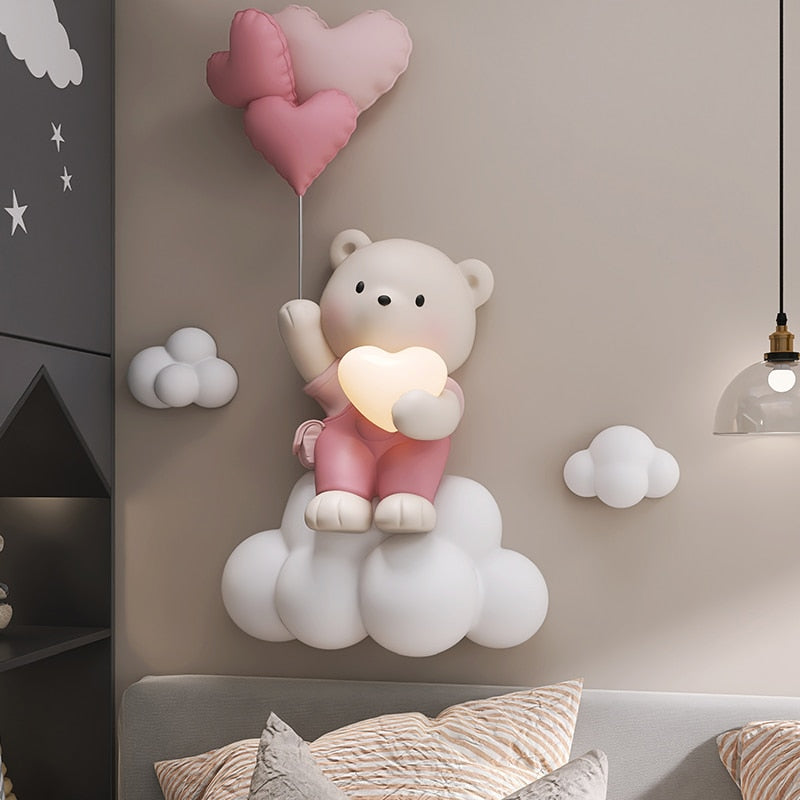 Balloon Bear Statue Wall Hanging Globe Light for Kids Room-GraffitiWallArt