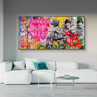 Banksy Art Love Is All We Need Canvas Wall Art-GraffitiWallArt