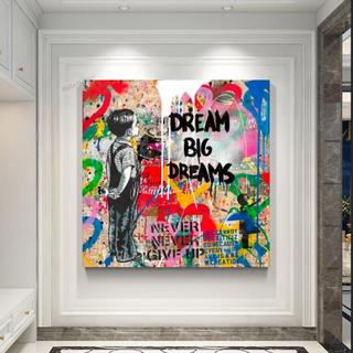 Banksy Artwork Dream Big Dreams Canvas Wall Art-GraffitiWallArt