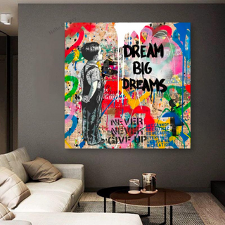 Banksy Artwork Dream Big Dreams Canvas Wall Art-GraffitiWallArt