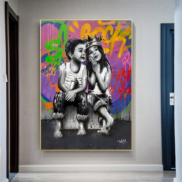 Balloon boy wall art Urban art Love wall art Пraffiti wall art canvas Pop art wall art Banksy style graffiti art I love you canvas store print