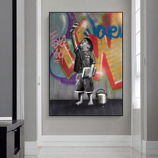 Banksy Graffiti Art Love Boy and Girl Canvas Wall Art-GraffitiWallArt