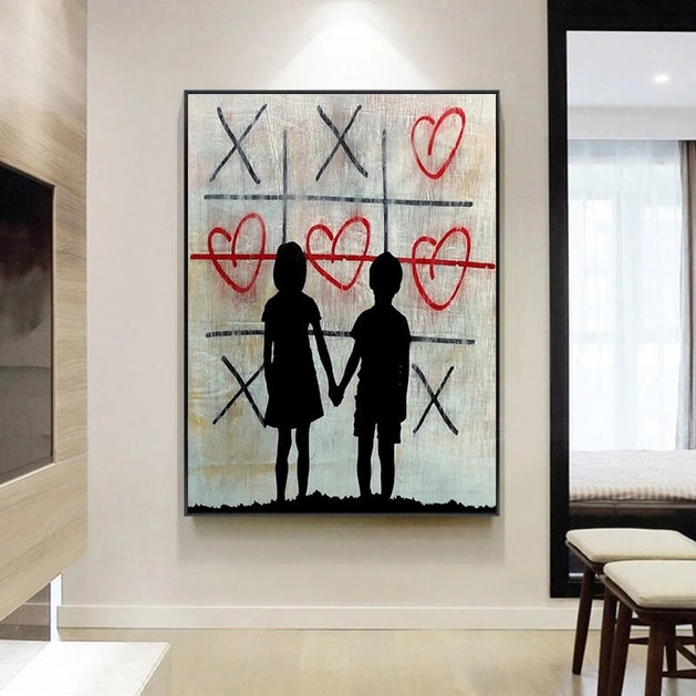 Banksy Artwork Brother and Sister Canvas Poster and Prints Graffiti Art Love Heart Paintings Pictures for Modern Home Wall Decor