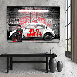 Banksy Life is Beautiful Canvas Wall Art-GraffitiWallArt